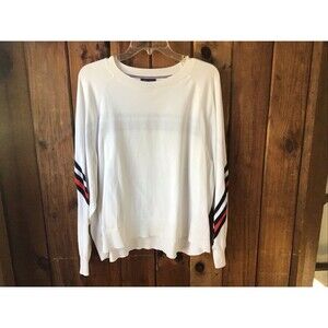 Tommy Hilfiger White Long Sleeve Sweater Men XXL Crew Neck Striped Nautical